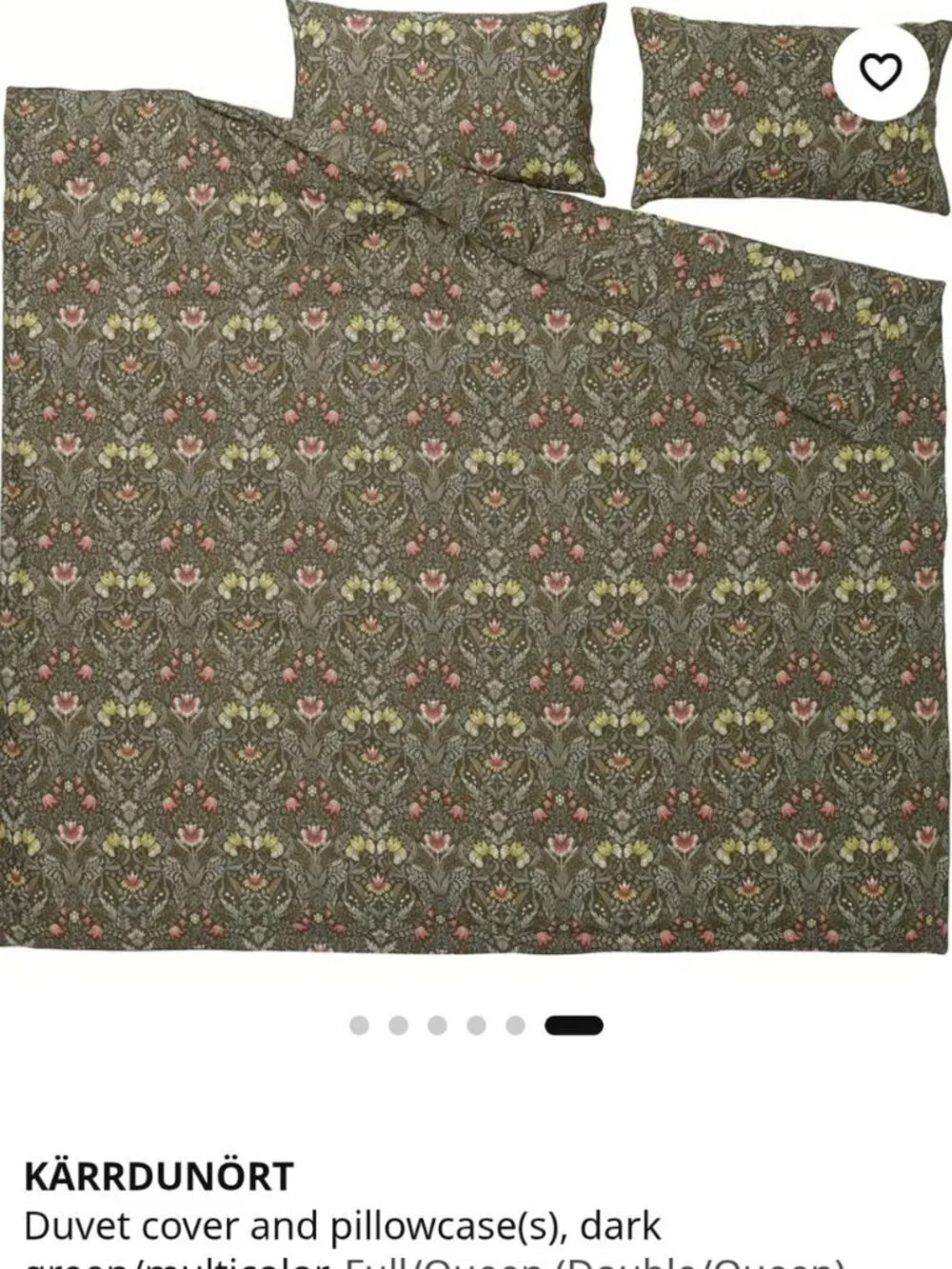 IKEA KARRDUNORT KING Dark Green Floral Duvet Cover & Pillowcase Set NWT